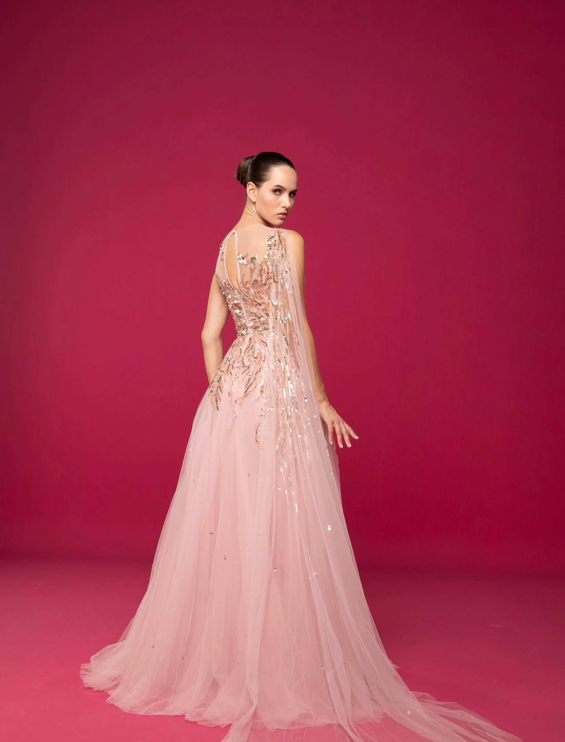 Dusty Pink Cloche Dress With Gold And Rose Gold Sequence Online UAE