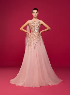 Dusty Pink Cloche Dress With Gold And Rose Gold Sequence Online UAE