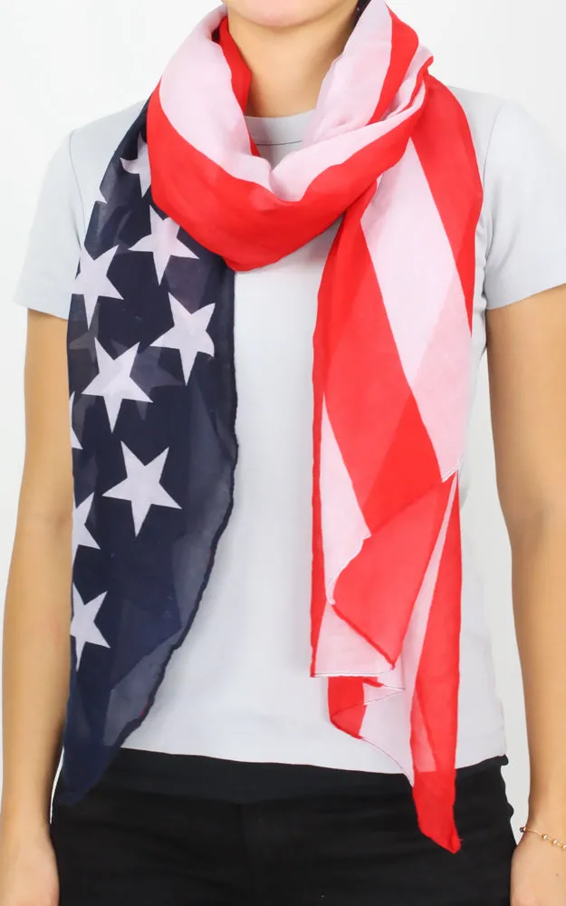 EASC9418 American Flag Print Oblong Scarf