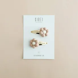 Felt Pompom Daisy Snap Clips (Set of 2) - Ballet Pink