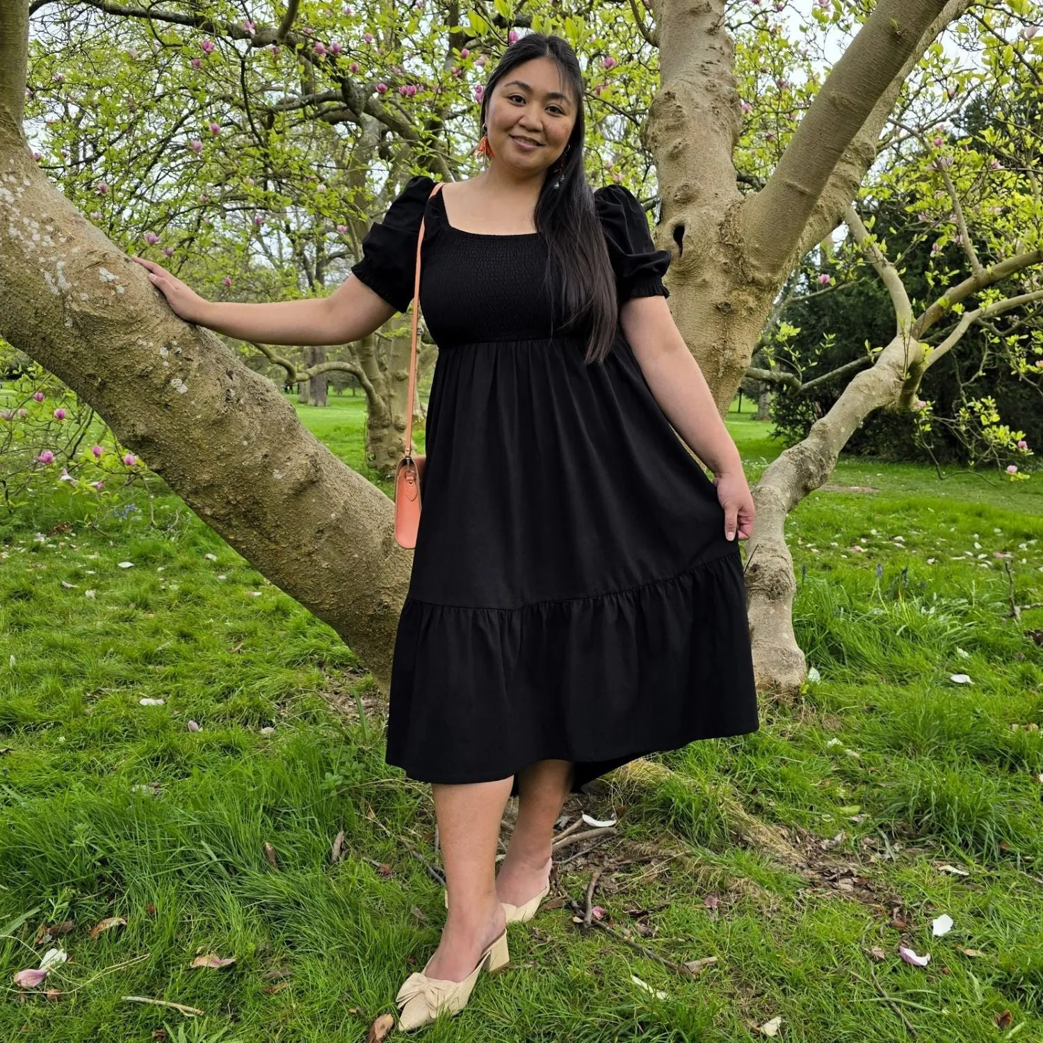 Gerafftes Midikleid - Schwarz