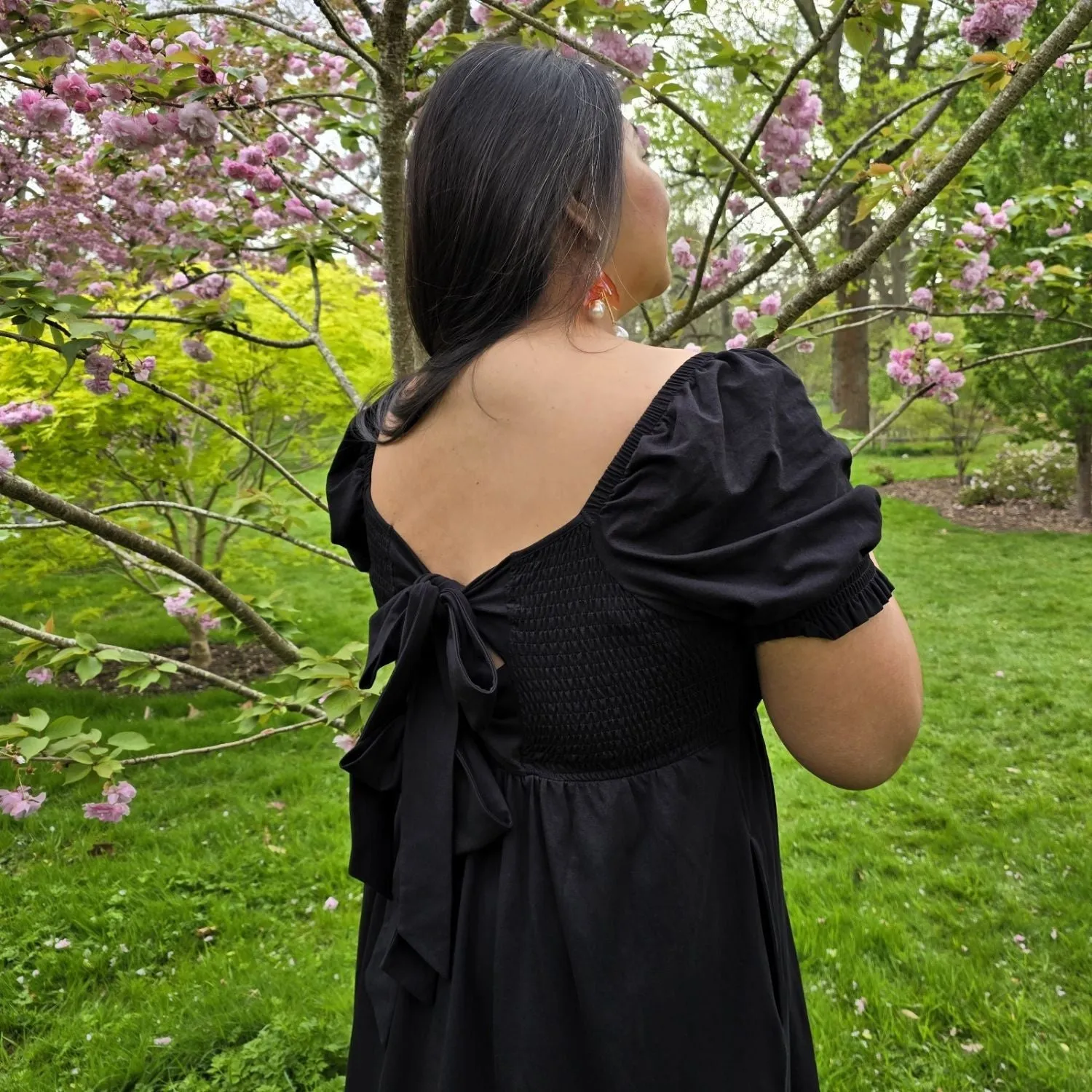 Gerafftes Midikleid - Schwarz