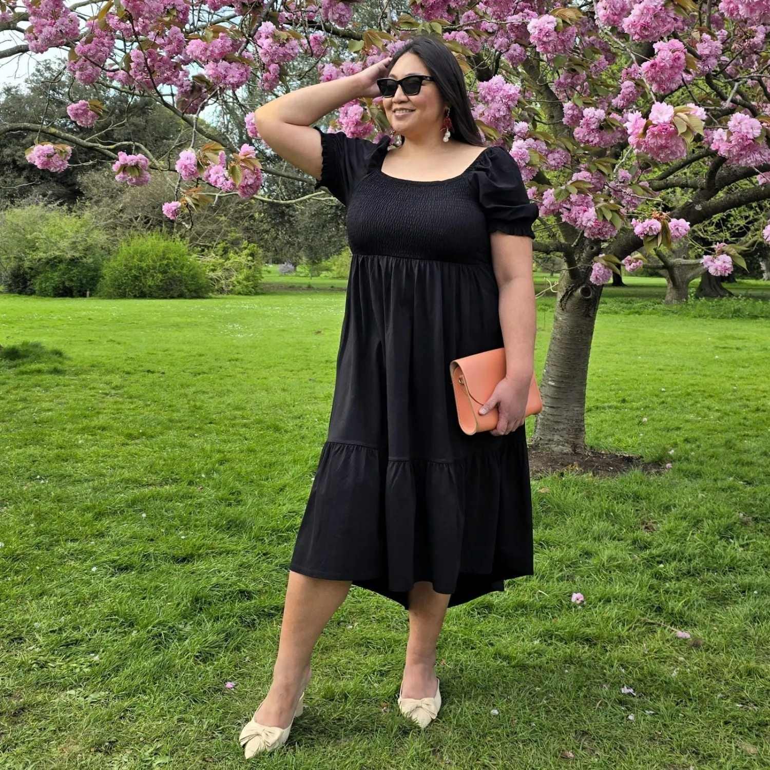 Gerafftes Midikleid - Schwarz