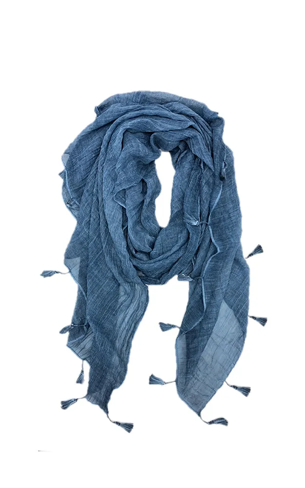 JC020281 Solid Crinkled Cotton Scarf w/Tassels