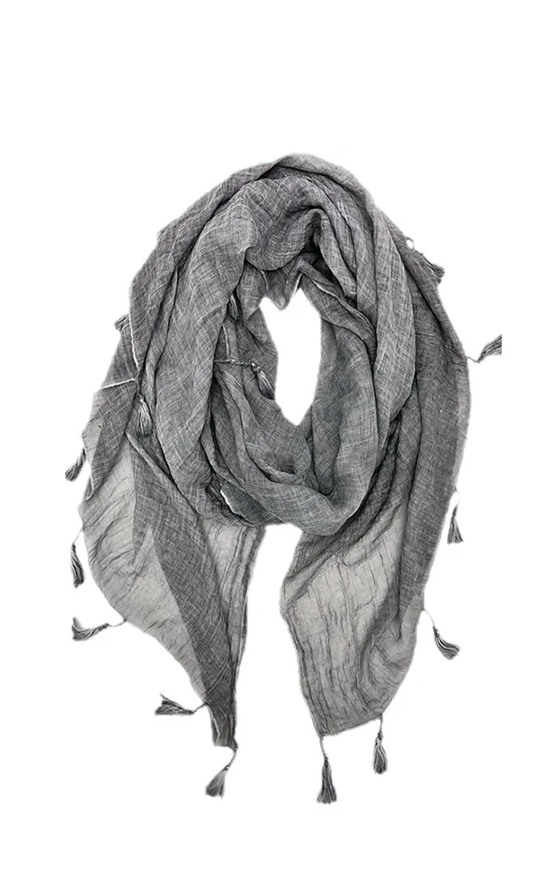 JC020281 Solid Crinkled Cotton Scarf w/Tassels