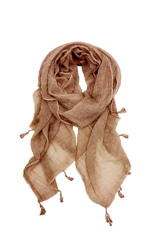 JC020281 Solid Crinkled Cotton Scarf w/Tassels