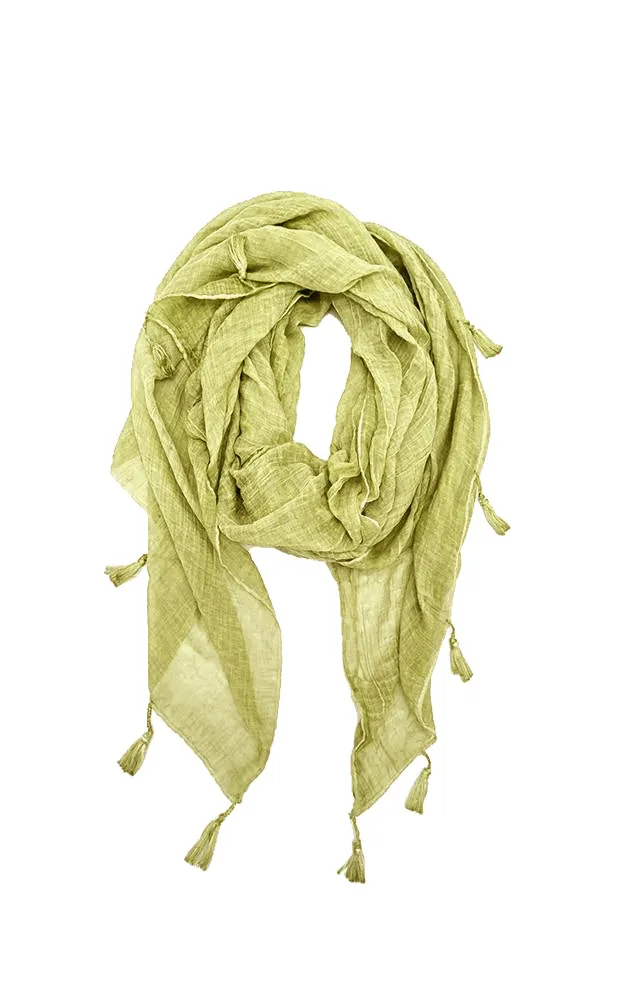 JC020281 Solid Crinkled Cotton Scarf w/Tassels