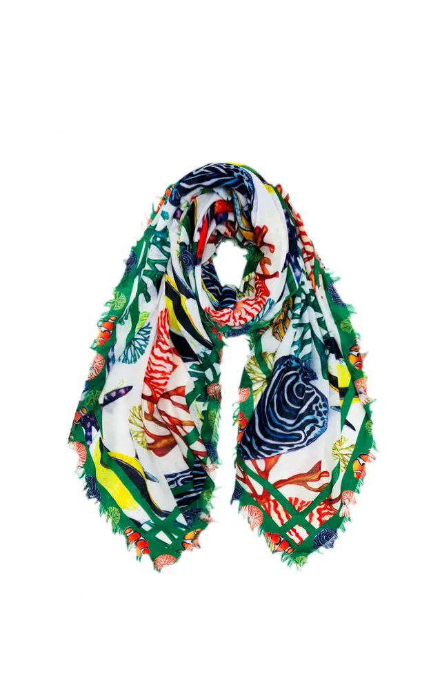 JC021055 Fish & Coral Printed Scarf w/Fringes