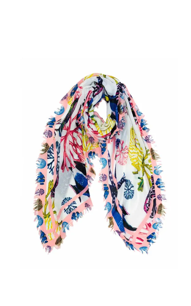 JC021055 Fish & Coral Printed Scarf w/Fringes