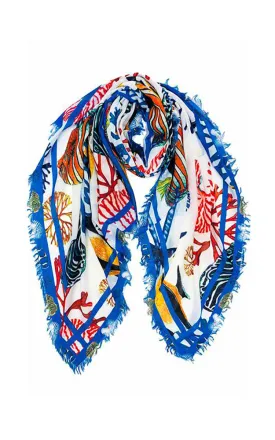 JC021055 Fish & Coral Printed Scarf w/Fringes