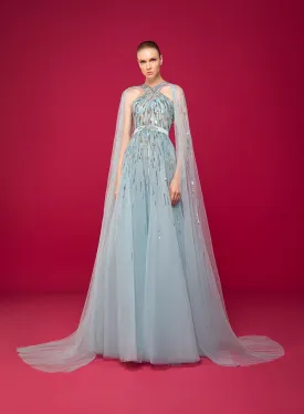 Light Blue Cloche Dress With Open Long Sleeves Online UAE