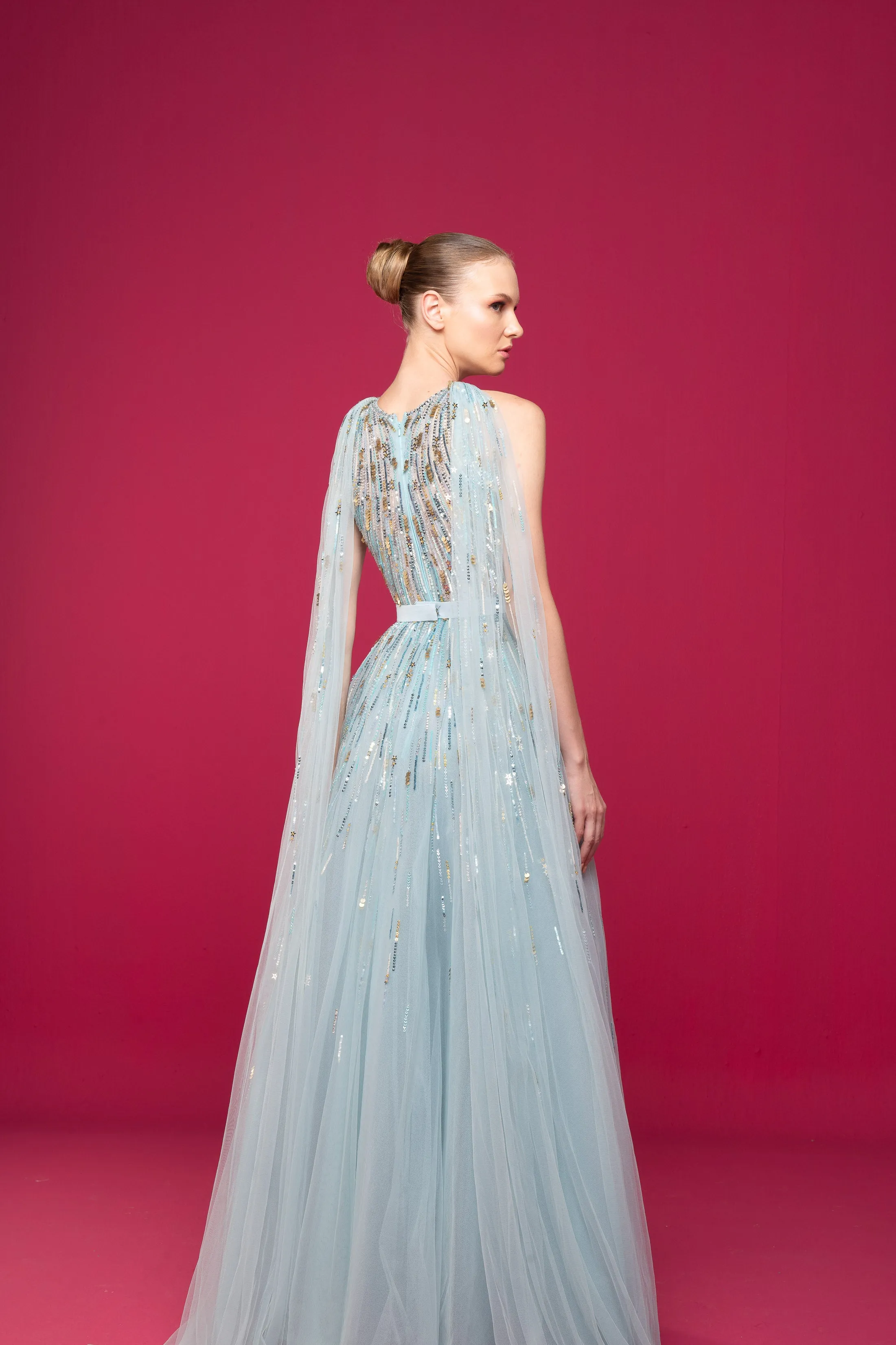 Light Blue Cloche Dress With Open Long Sleeves Online UAE
