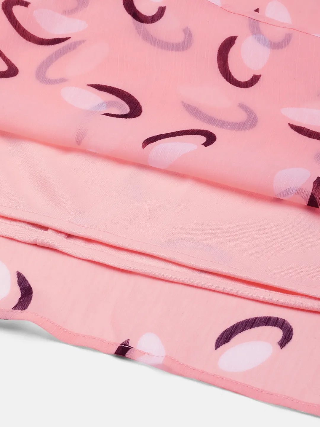 Peach-Coloured Keyhole Neck Chiffon Midi Dress