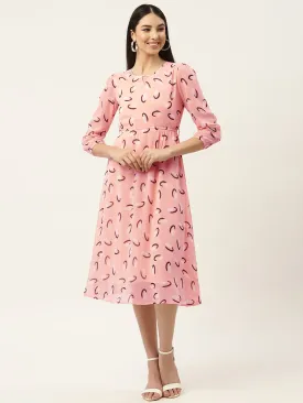 Peach-Coloured Keyhole Neck Chiffon Midi Dress