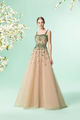 Skin Cloche Tulle With Royal Green Beading-2524 Online UAE