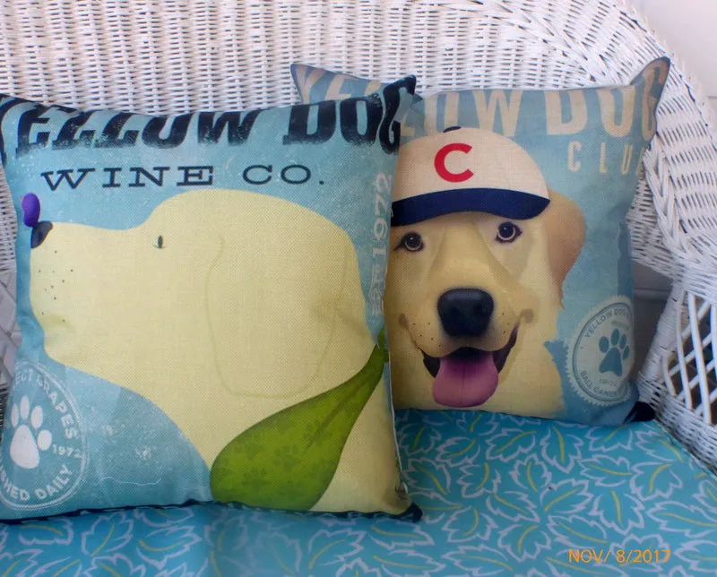 Yellow Dog Baseball pillow cover, yellow lab pillows. baseball pillow cover